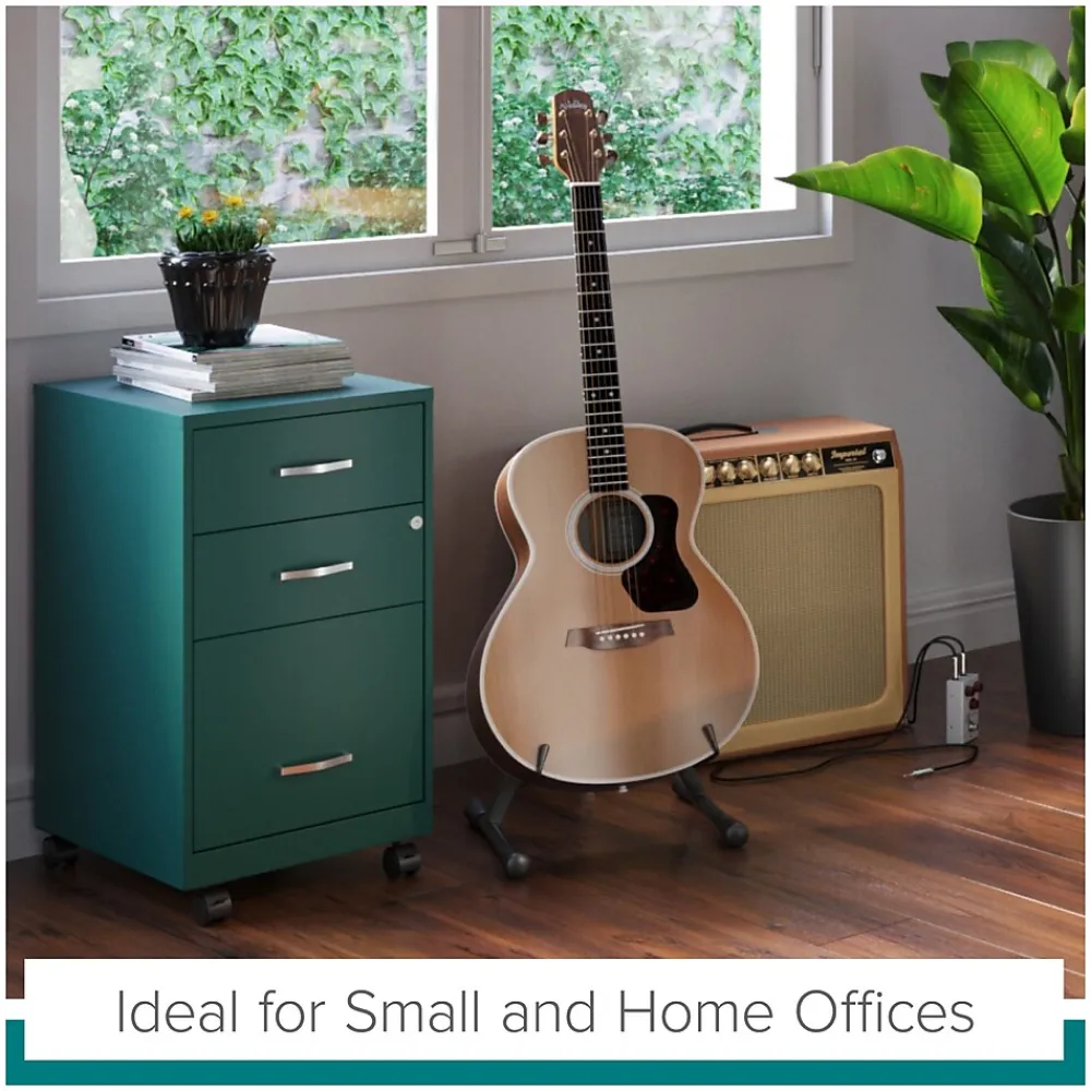 File Cabinets*Space Solutions 3-Drawer Mobile Vertical File Cabinet, Letter Size, Lockable, 26.7"H x 14.25"W x 18"D, Teal (24431)