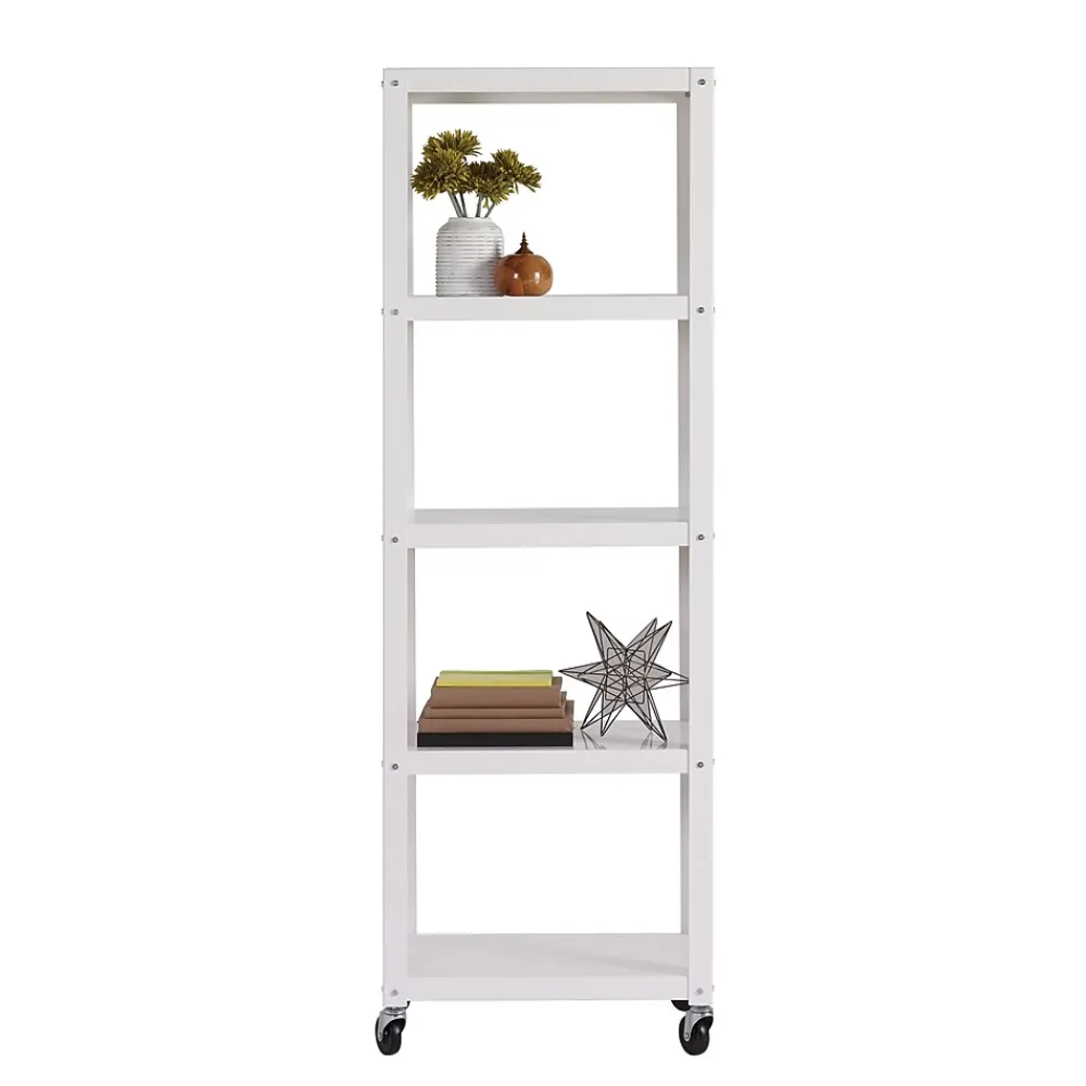 Bookcases*Space Solutions Ready-to-assemble 72-inch High Mobile 5-Shelf Bookcase, White