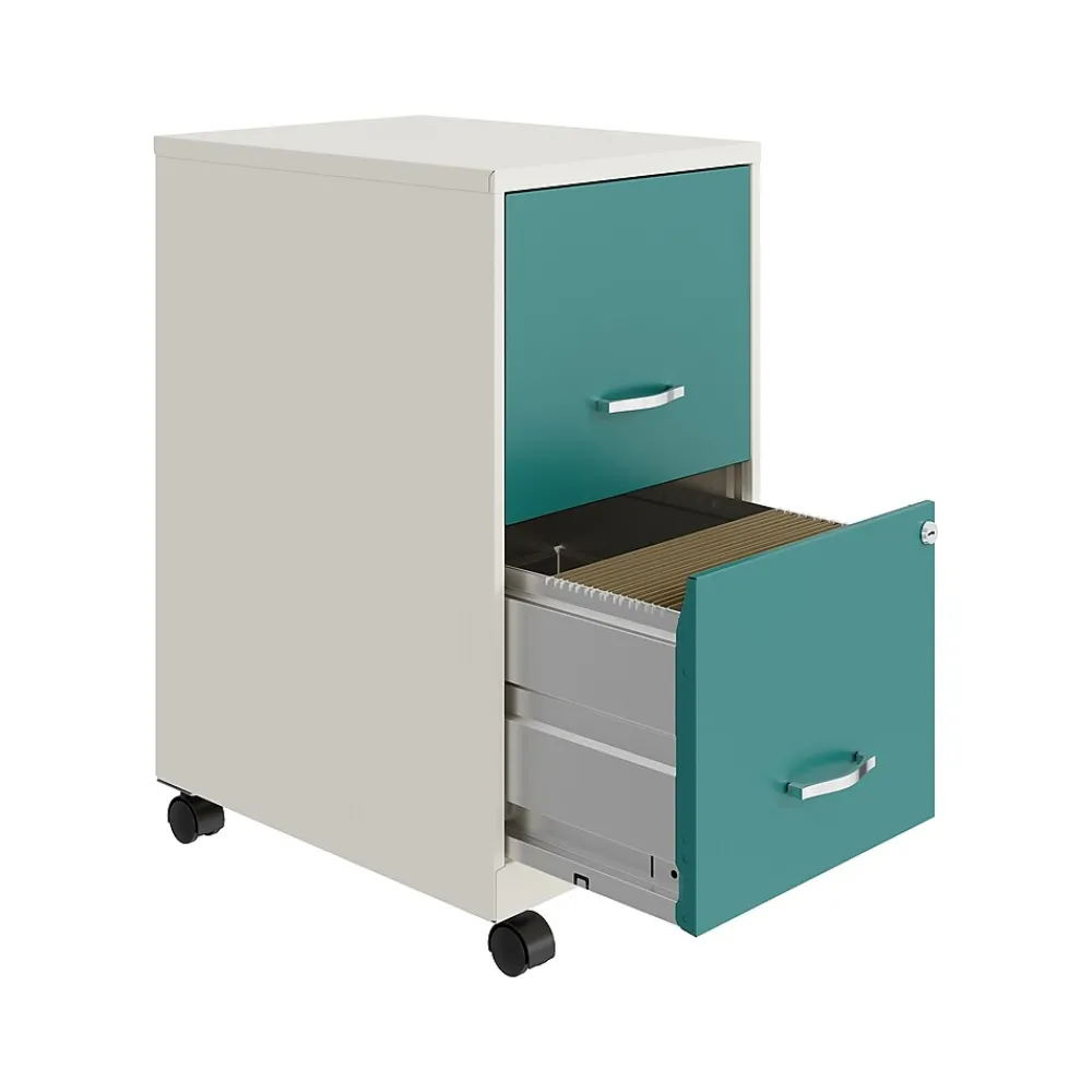 File Cabinets*Space Solutions SOHO Smart File 2-Drawer Mobile Vertical File Cabinet, Letter Size, Lockable, Pearl White/Teal (25333)