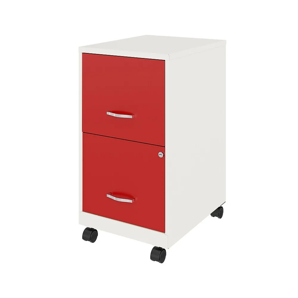 File Cabinets*Space Solutions SOHO Smart File 2-Drawer Mobile Vertical File Cabinet, Letter Size, Lockable, Pearl White/Lava Red (25334)