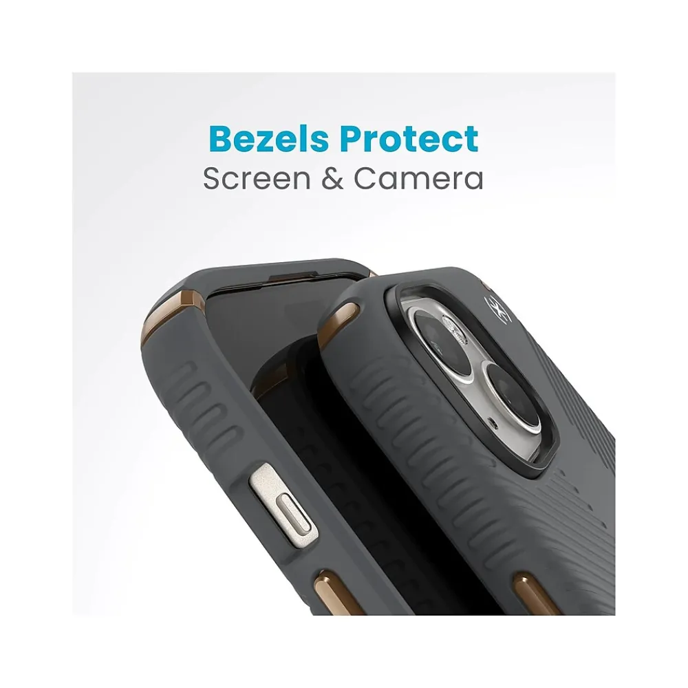 Speck Presidio 2 Grip MagSafe ClickLock Phone Case for iPhone 15, Charcoal Gray/Cool Bronze (150439-3212)