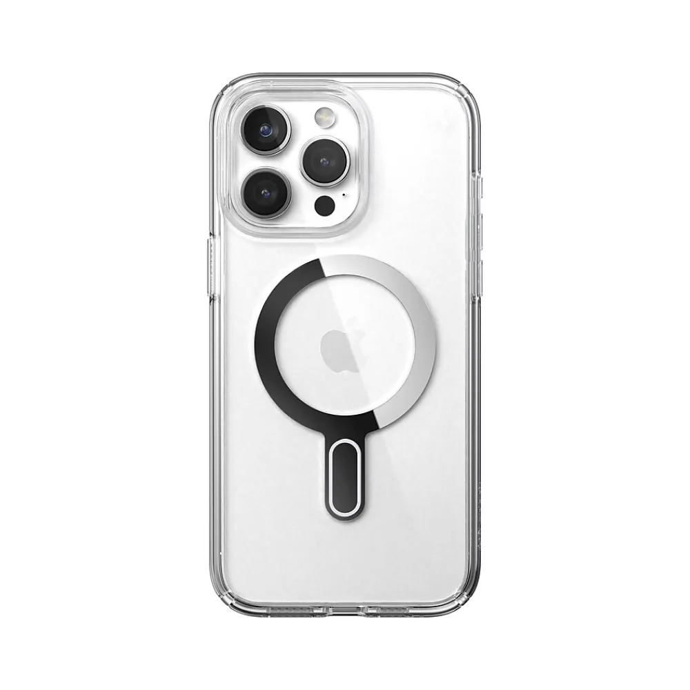 Speck Presidio Perfect-Clear MagSafe ClickLock Phone Case for iPhone 15 Pro Max, Clear/Chrome (150465-3199)