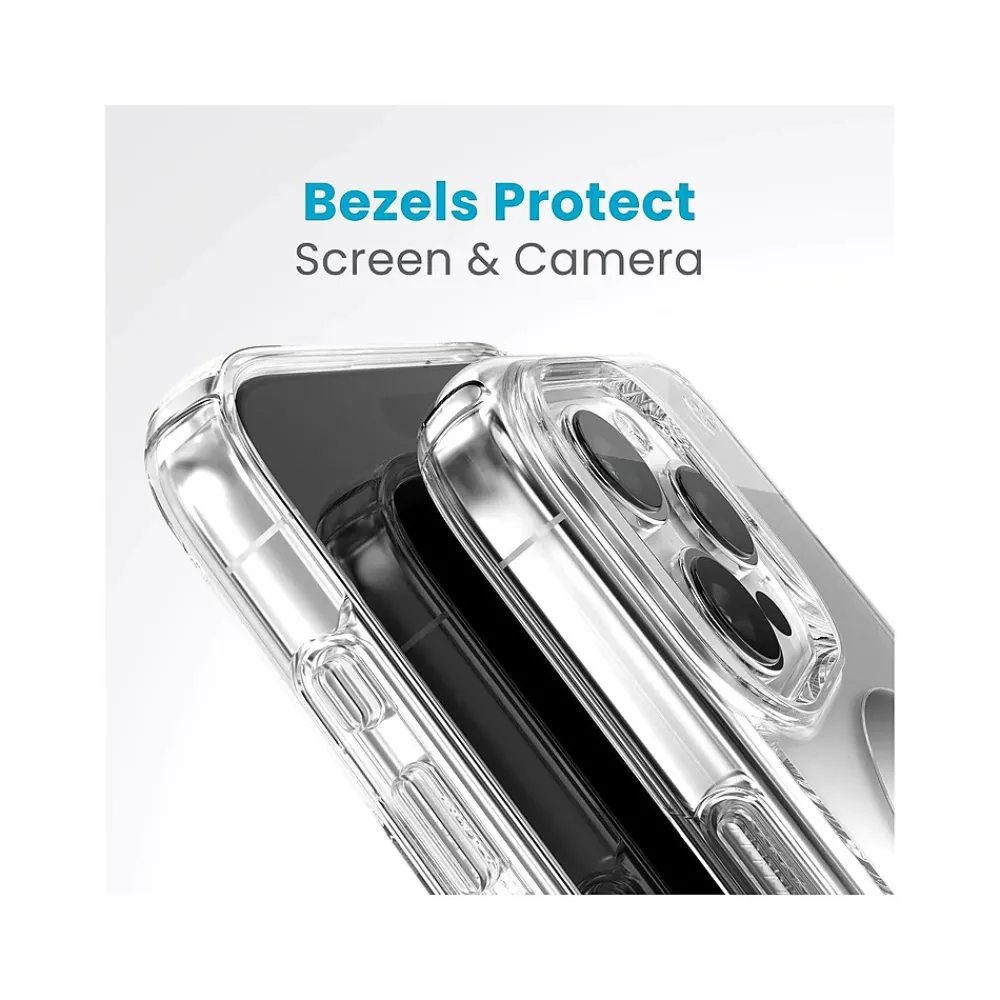 Speck Presidio Perfect-Clear MagSafe ClickLock Phone Case for iPhone 15 Pro Max, Clear/Chrome (150465-3199)