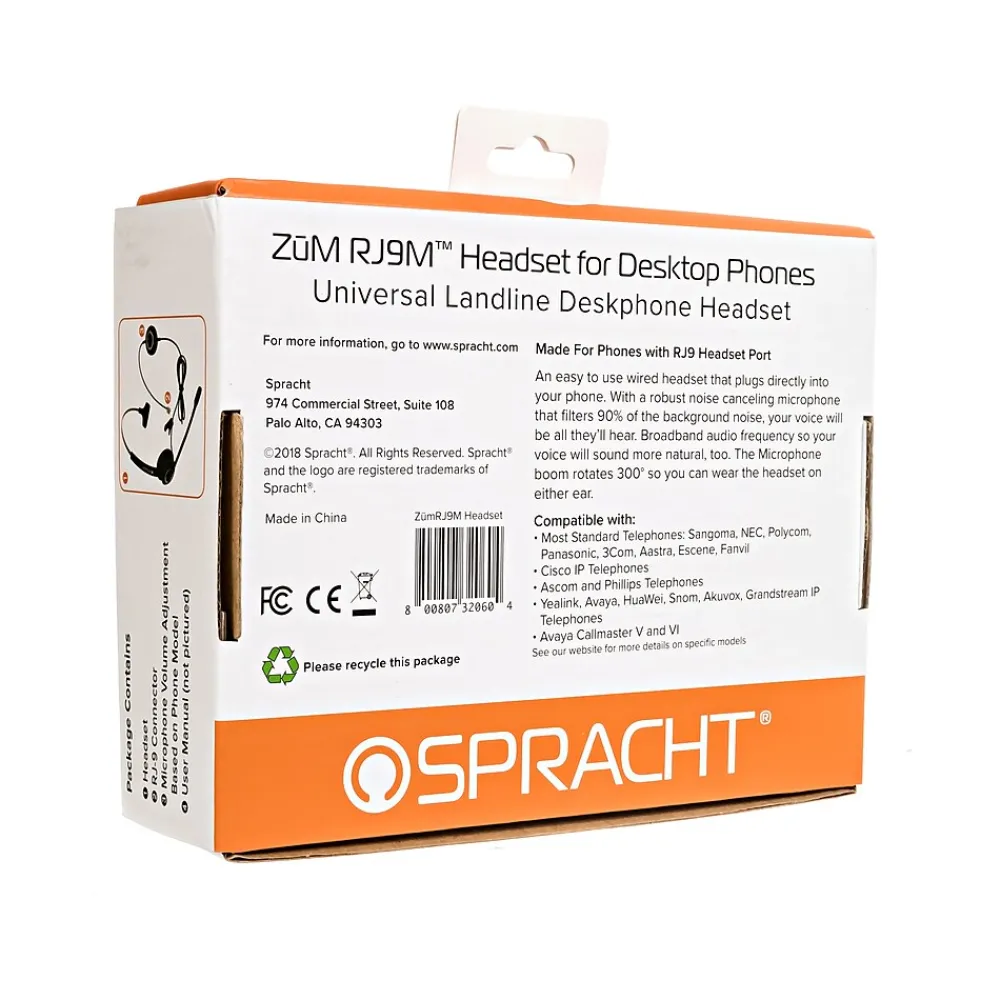 Online Spracht ZUM RJ9M Noise-Canceling Mono Deskphone On Ear Headset, RJ-9 (ZUMRJ9M)