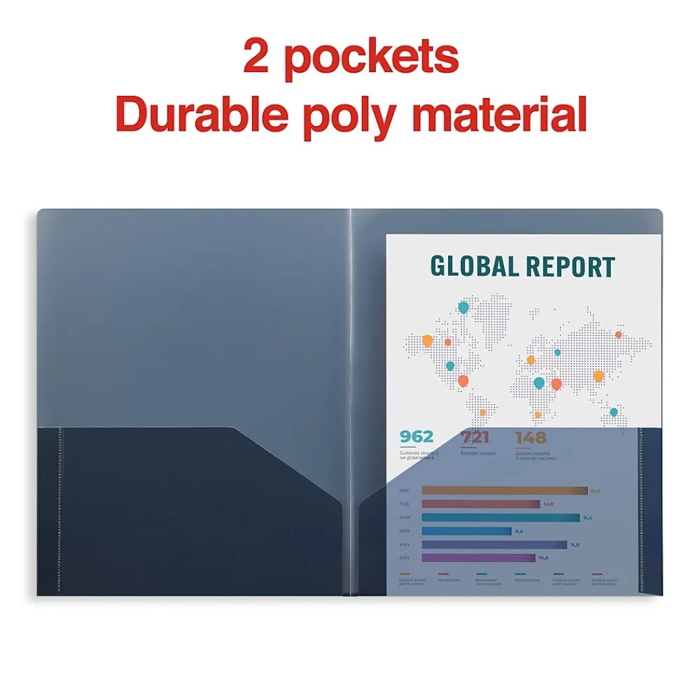 Pocket Folders|Staples 2 Pocket Plastic Presentation Folder, Letter Size, Navy (ST26384-CC)