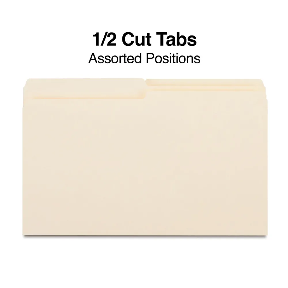 File Folders|Staples 30% Recycled File Folders, 1/2 Cut Tab, Legal Size, Manila, 100/Box (ST116939/116939)