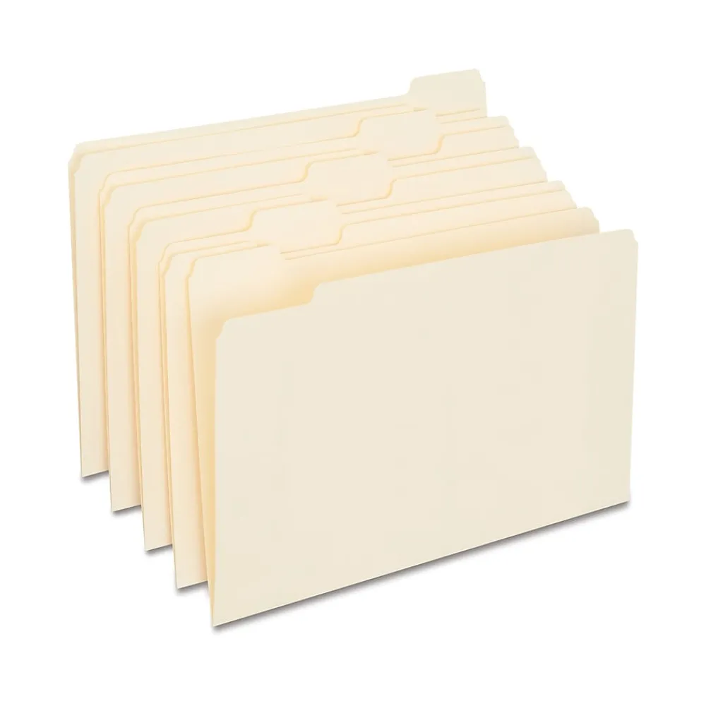 File Folders|Staples 30% Recycled File Folder, 1/5 Cut, Legal Size, Manila, 100/Box (ST163378/163378)