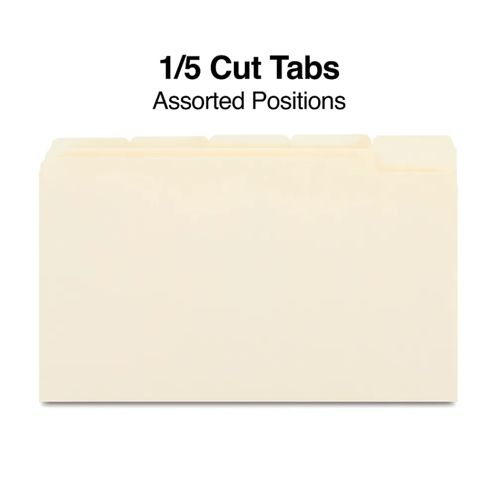 File Folders|Staples 30% Recycled File Folder, 1/5 Cut, Legal Size, Manila, 100/Box (ST163378/163378)