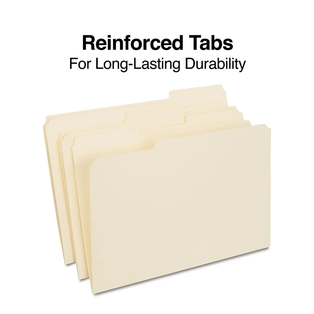 File Folders|Staples 30% Recycled Reinforced File Folder, 1/3-Cut Tab, Legal Size, Manila, 100/Box (ST606814/606814)