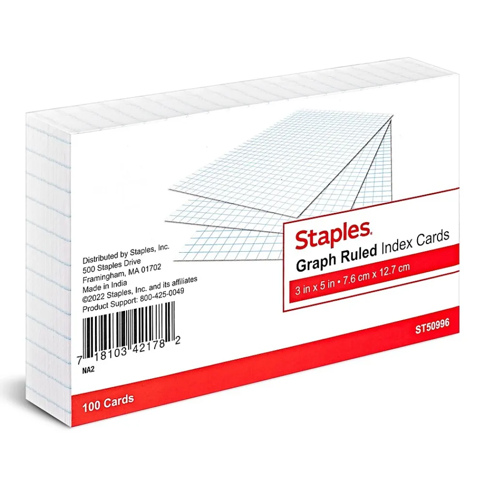 Index Cards*Staples 3" x 5" Index Cards, Graph Ruled, White, 100/Pack (TR50996)