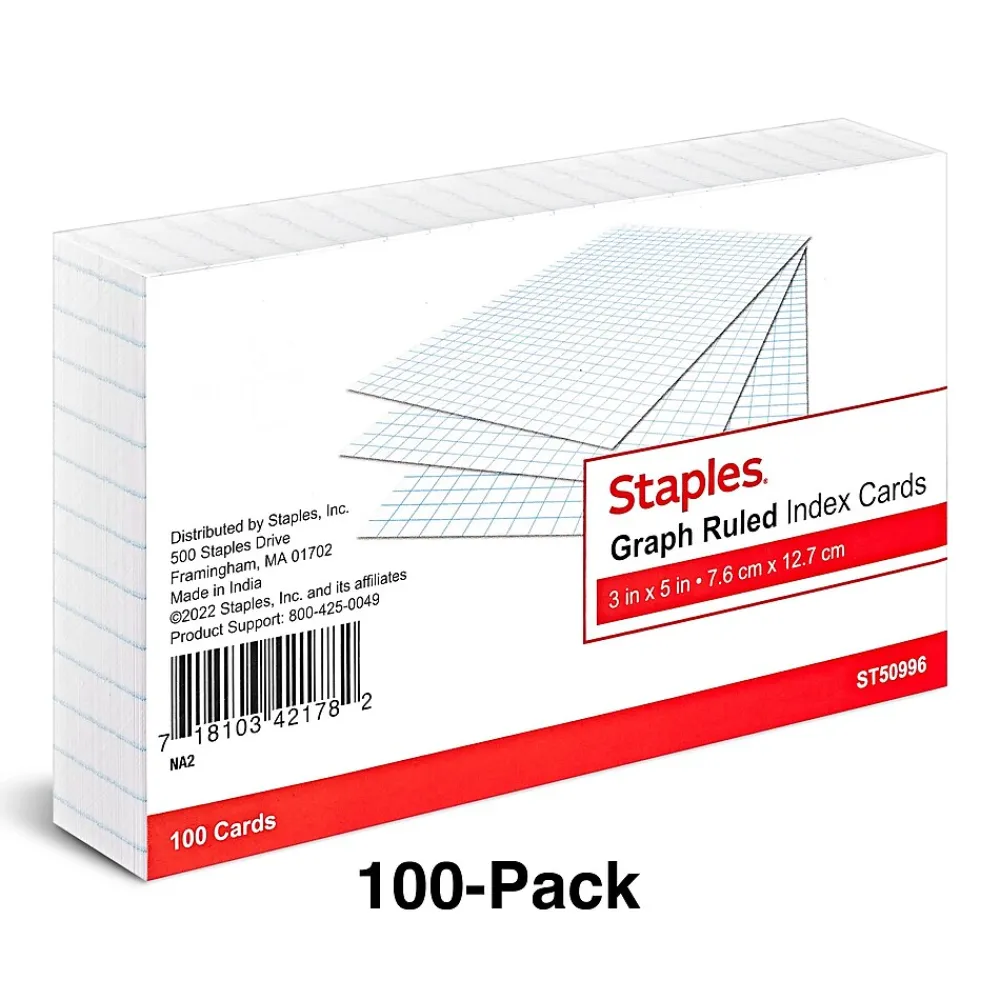 Index Cards*Staples 3" x 5" Index Cards, Graph Ruled, White, 100/Pack (TR50996)