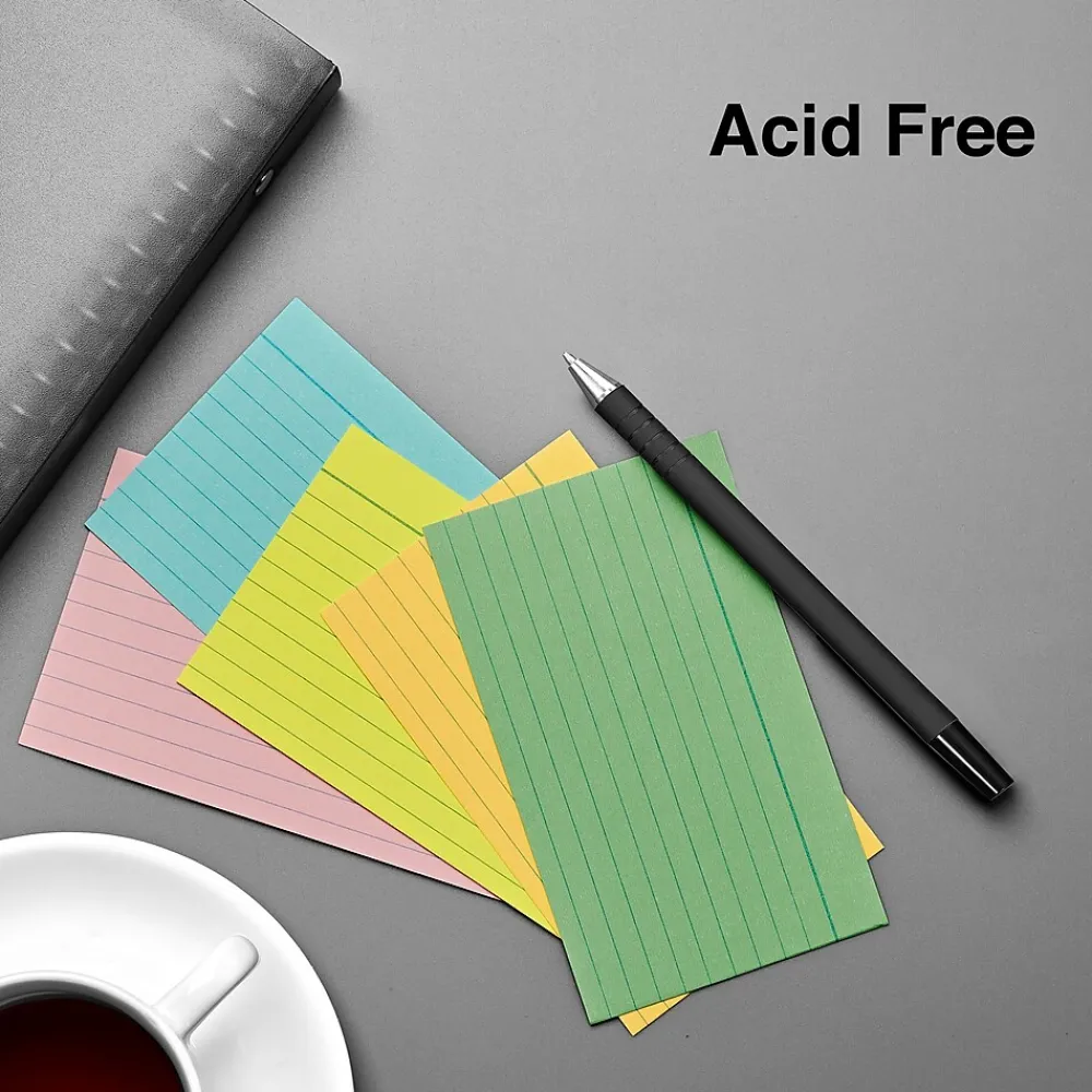 Index Cards*Staples 3" x 5" Index Cards, Lined, Assorted Colors, 100/Pack (TR51004)