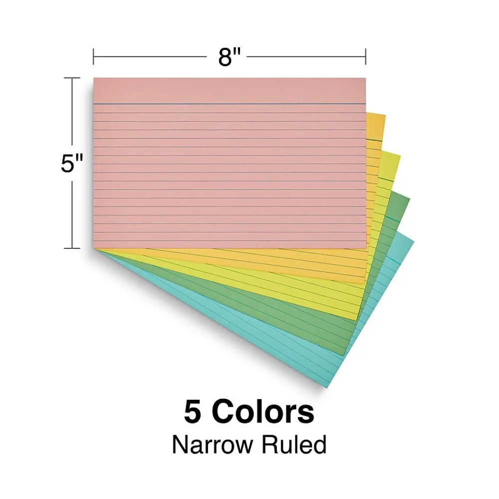 Index Cards*Staples 5" x 8" Index Cards, Lined, Assorted Colors, 300/Pack (TR50995)
