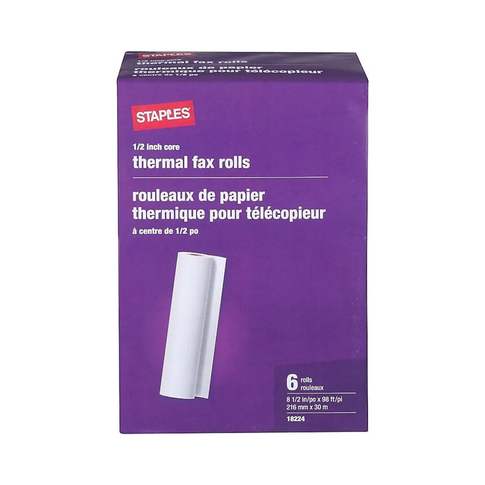 Thermal Fax Paper*Staples ® 8.5" x 98' Thermal Fax Paper, 6 Rolls/Pack (27123/269571/18)
