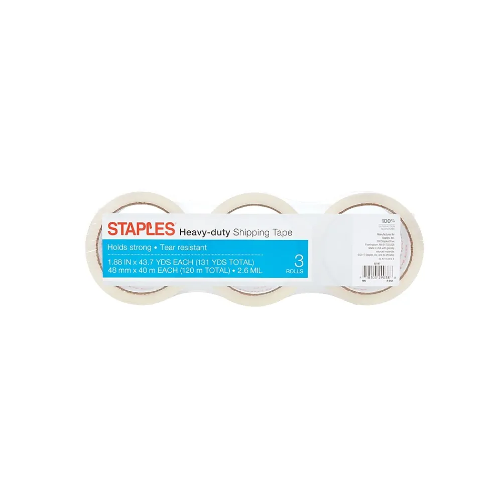 Hot Staples ® 1.88" x 43.7 yards, Heavy Duty Shipping Tape, Clear, 3 Rolls (ST-HM-40-3)