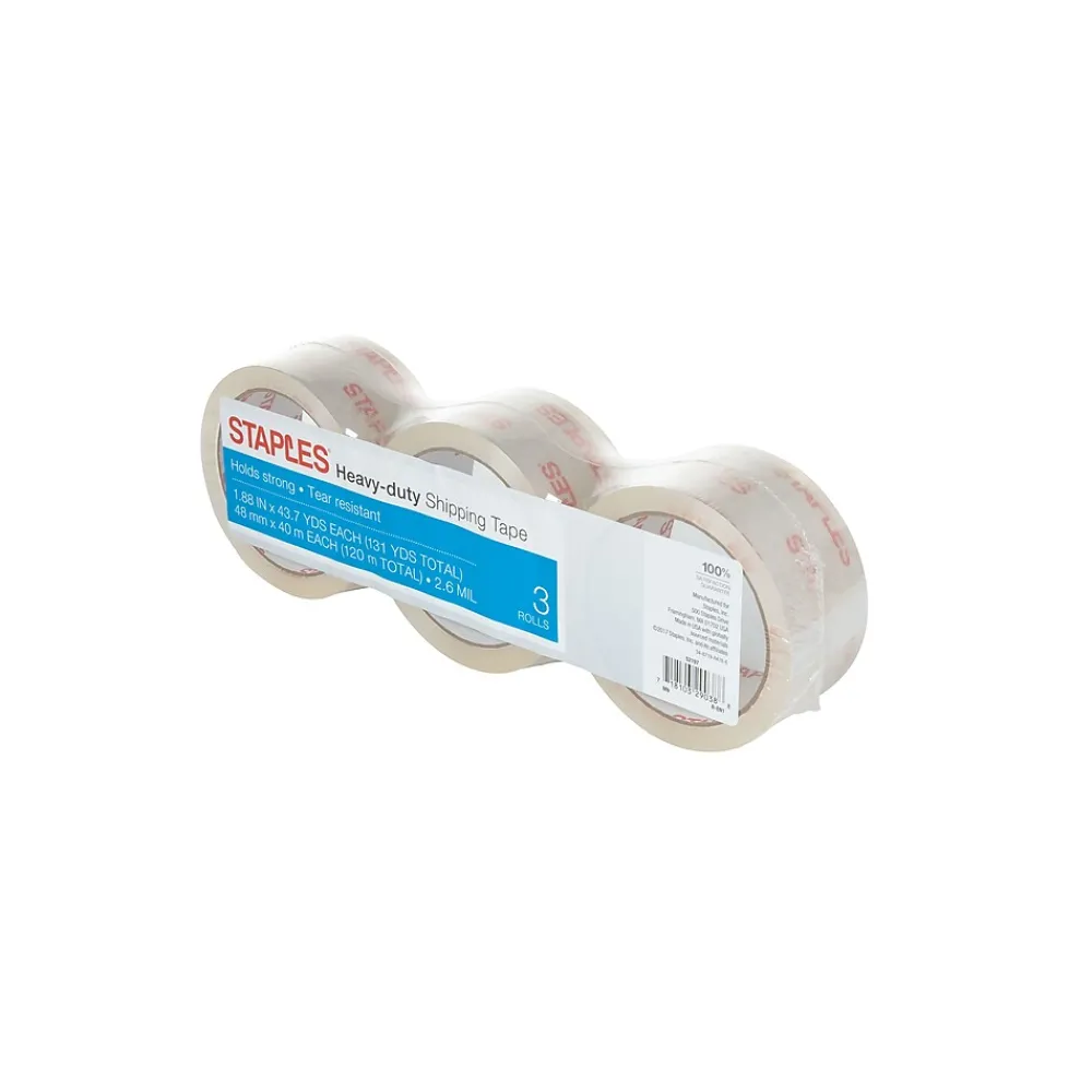 Hot Staples ® 1.88" x 43.7 yards, Heavy Duty Shipping Tape, Clear, 3 Rolls (ST-HM-40-3)