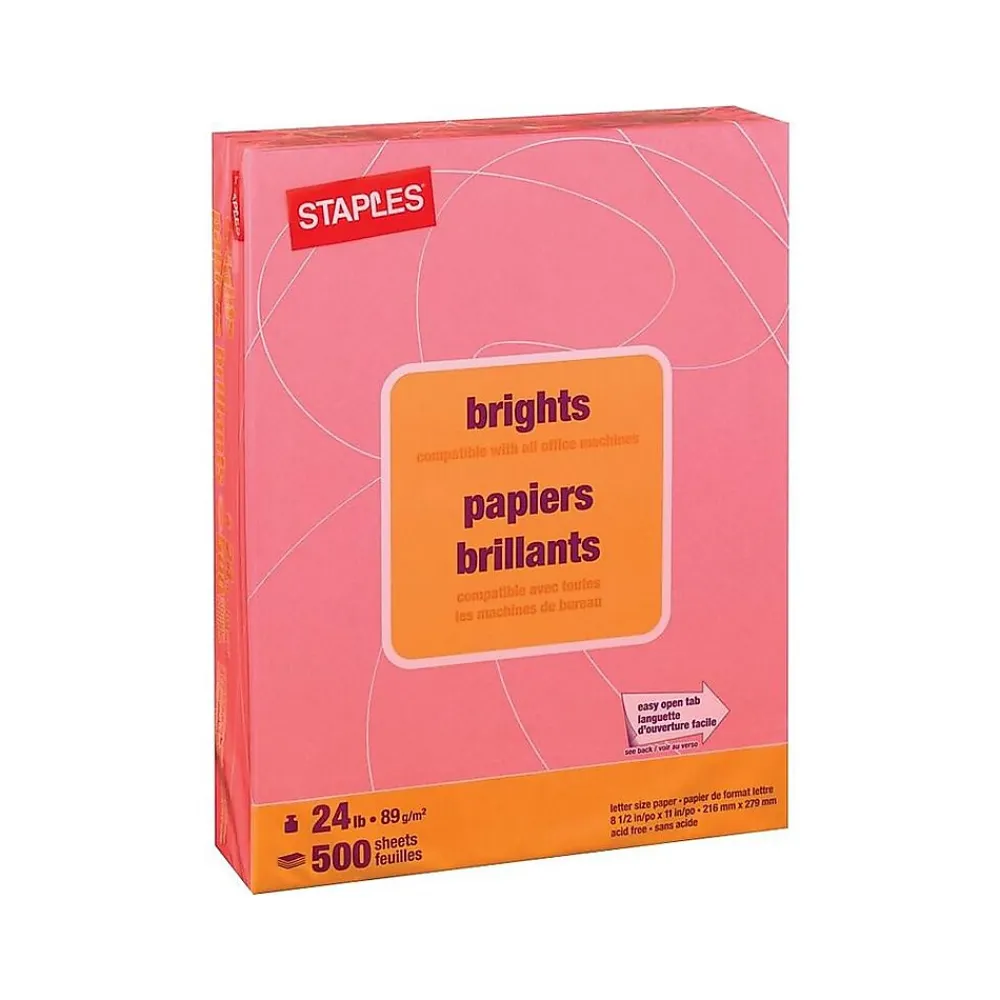 Multipurpose Paper*Staples Brights Multipurpose Paper, 24 lbs., 8.5" x 11", , 500/Ream (20106) Pink