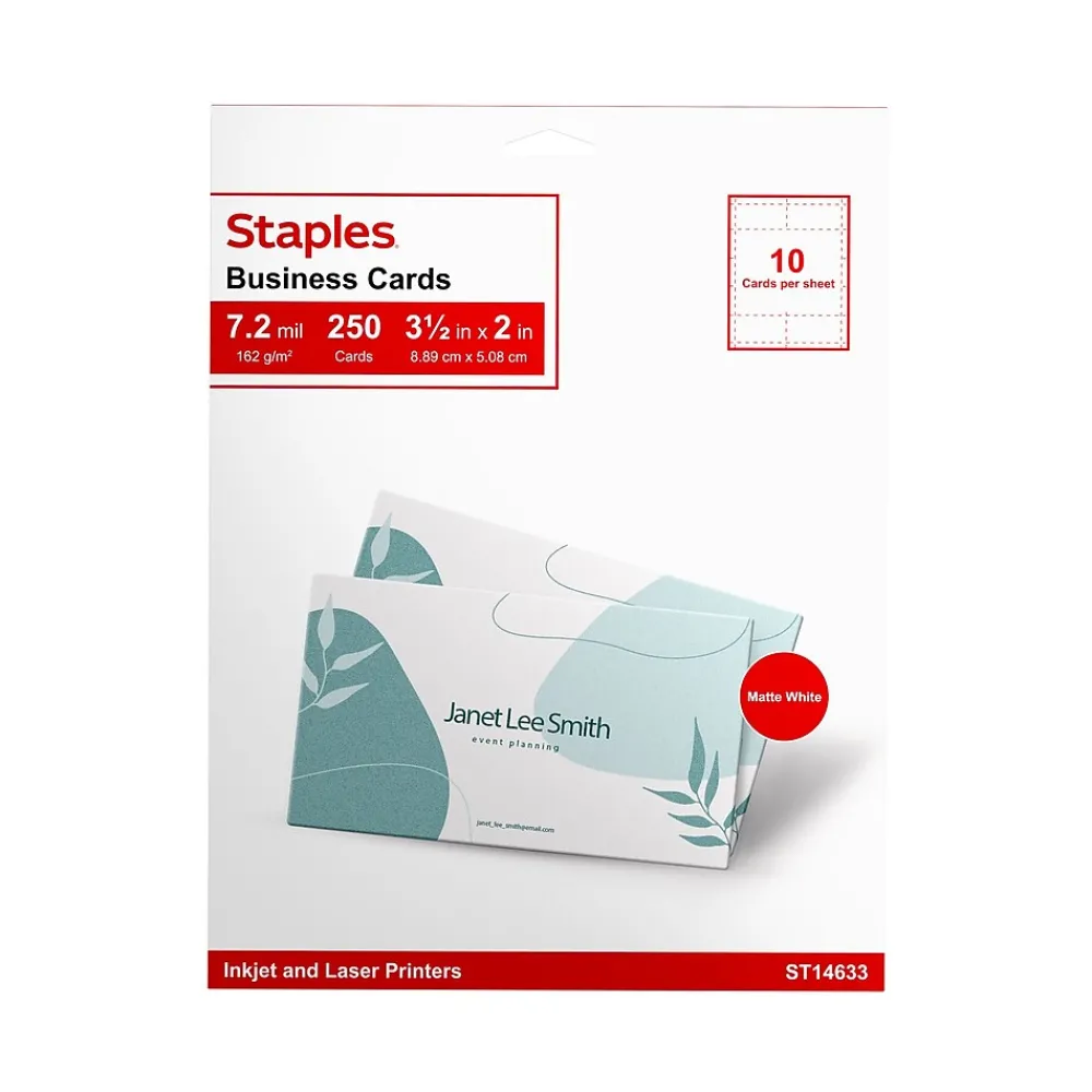 Business Cards*Staples Business Cards, 3.5"W x 2"L, White 250/Pack (14633-CC)