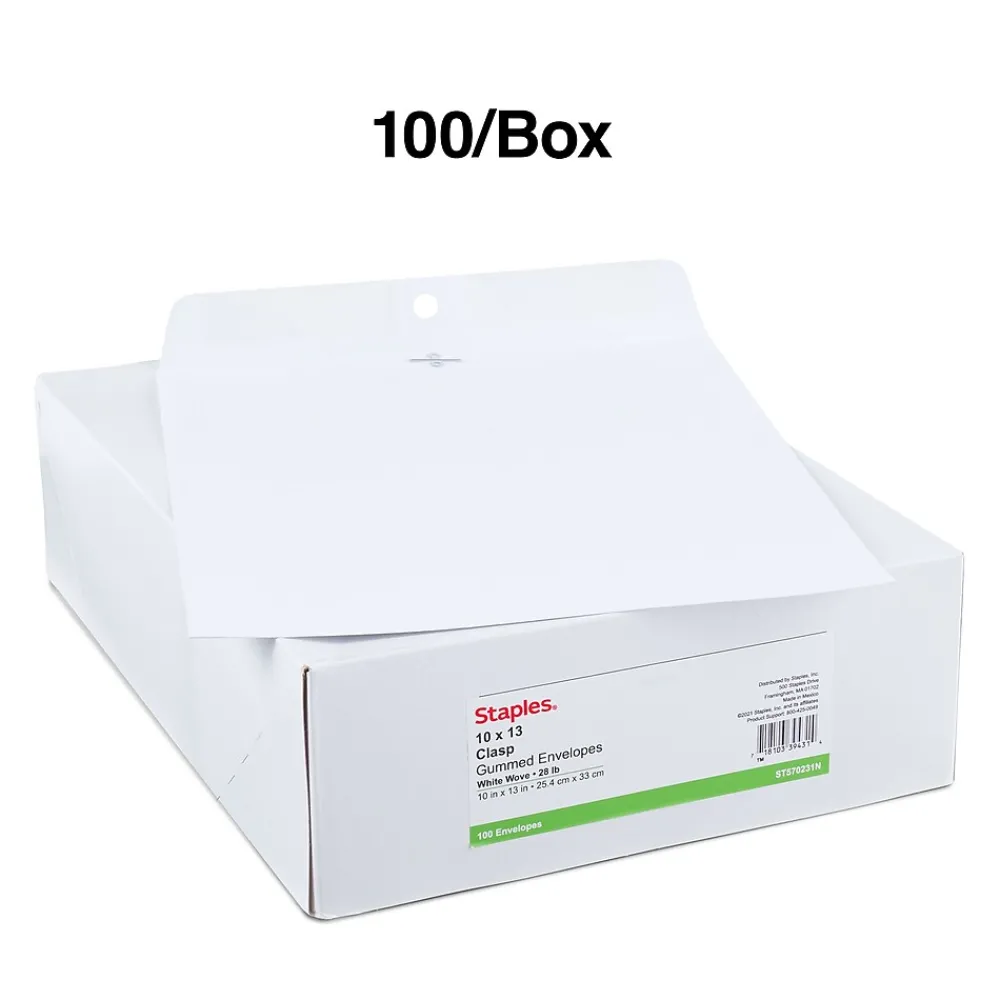 Staples Clasp & Gummed Catalog Envelopes, 10"L x 13"H, Bright White, 100/Box (570231N)