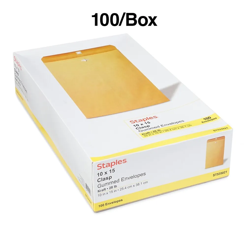Discount Staples Clasp & Moistenable Glue Kraft Catalog Envelopes, 10"L x 15"H, Brown, 100/Box (535021/19814)
