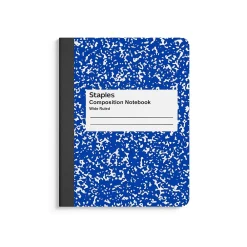 Composition Notebooks|Staples ™ Composition Notebook, 7.5" x 9.75", Wide Ruled, 80 Sheets, Blue/White, 24 Notebooks/Carton (55ST063CT)