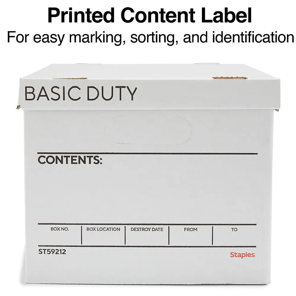 File Storage|Staples Corrugated File Box Lift Off Lid, Letter/Legal Size, White/Black, 20/Pack (3325010/3325007)
