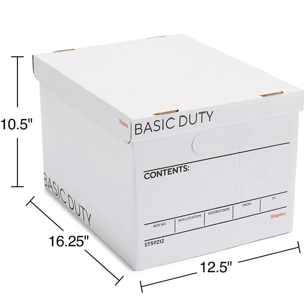 File Storage|Staples Corrugated File Box Lift Off Lid, Letter/Legal Size, White/Black, 20/Pack (3325010/3325007)