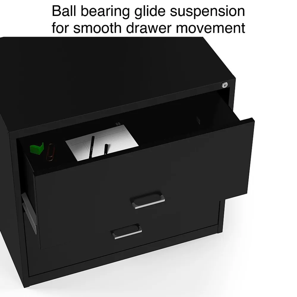 File Cabinets*Staples 2-Drawer Lateral File Cabinet, Letter/Legal Size, Lockable, 27.3"H x 29.8"W x 20.6"D, Black (ST52141-CC)