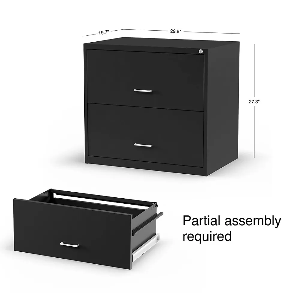 File Cabinets*Staples 2-Drawer Lateral File Cabinet, Letter/Legal Size, Lockable, 27.3"H x 29.8"W x 20.6"D, Black (ST52141-CC)