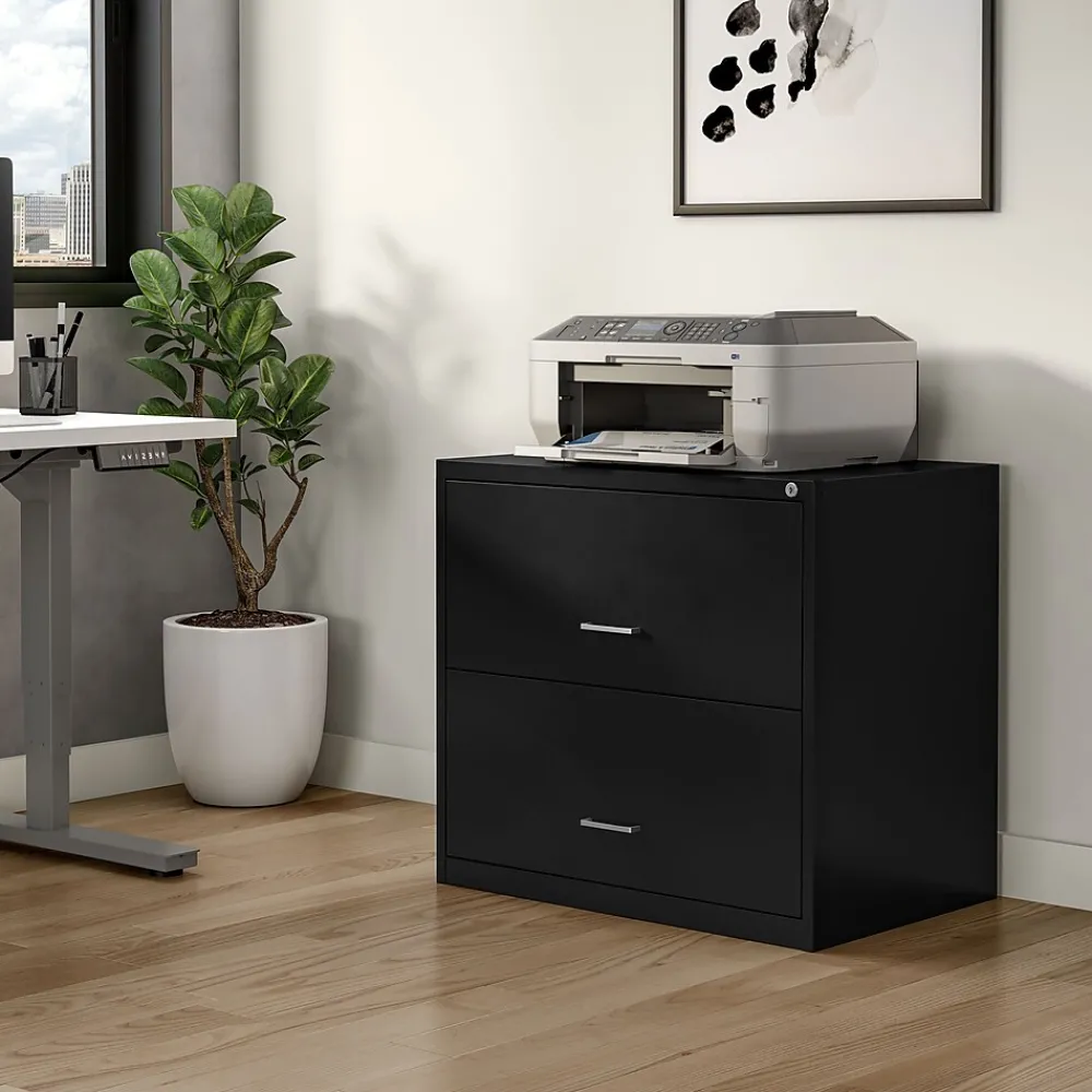 File Cabinets*Staples 2-Drawer Lateral File Cabinet, Letter/Legal Size, Lockable, 27.3"H x 29.8"W x 20.6"D, Black (ST52141-CC)