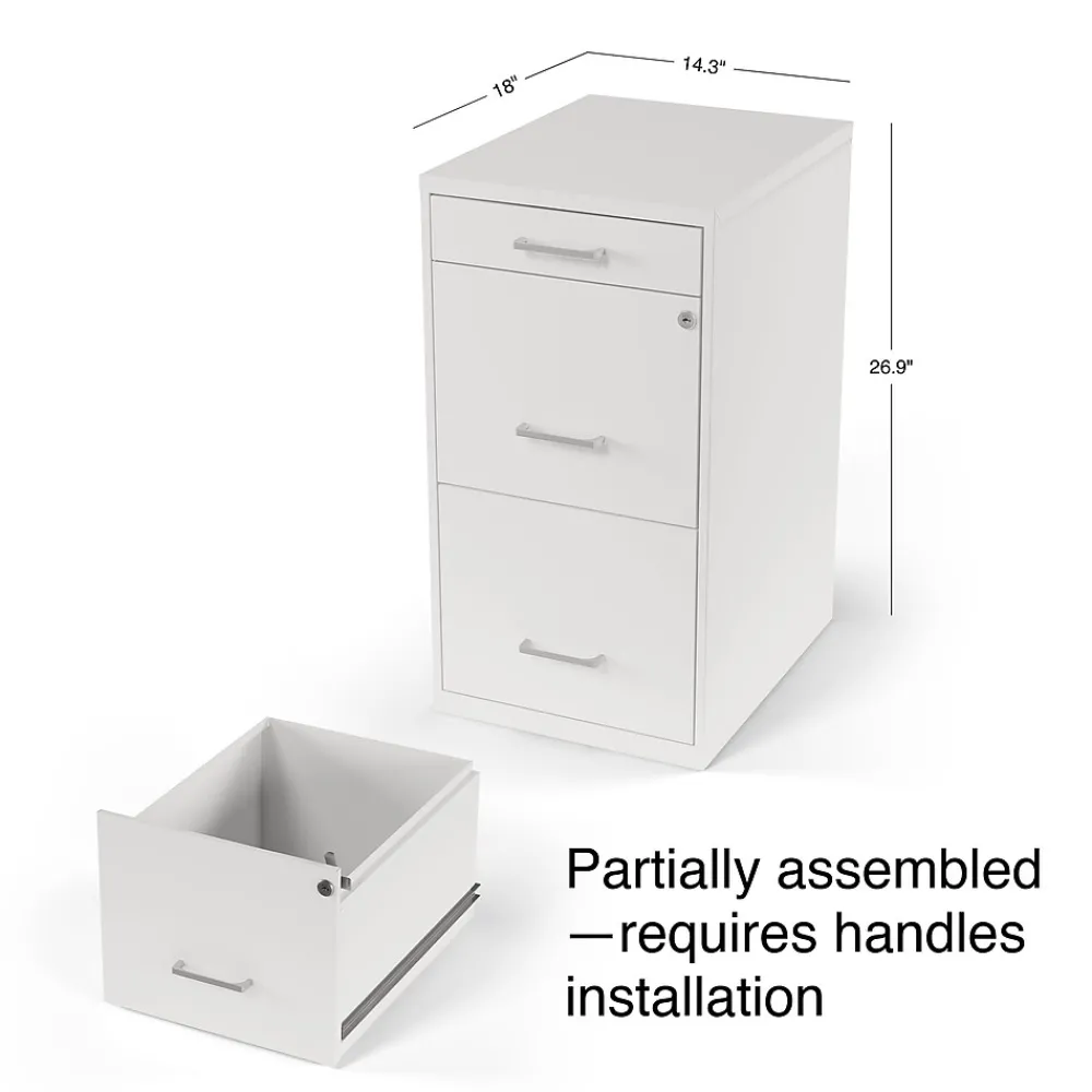 File Cabinets*Staples 3-Drawer Mobile Vertical File Cabinet, Letter Size, Lockable, 26.9"H x 14.3"W x 18.9"D, (ST52144-CC) White