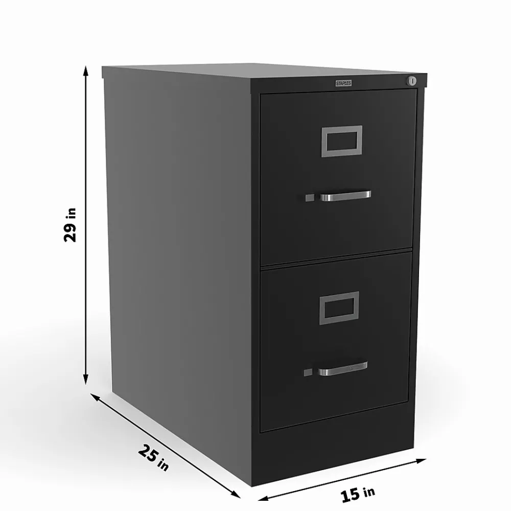 File Cabinets*Staples 2-Drawer Mobile Vertical File Cabinet, Letter Size, Lockable, 29"H x 15"W x 25"D, Black (59555/25420)