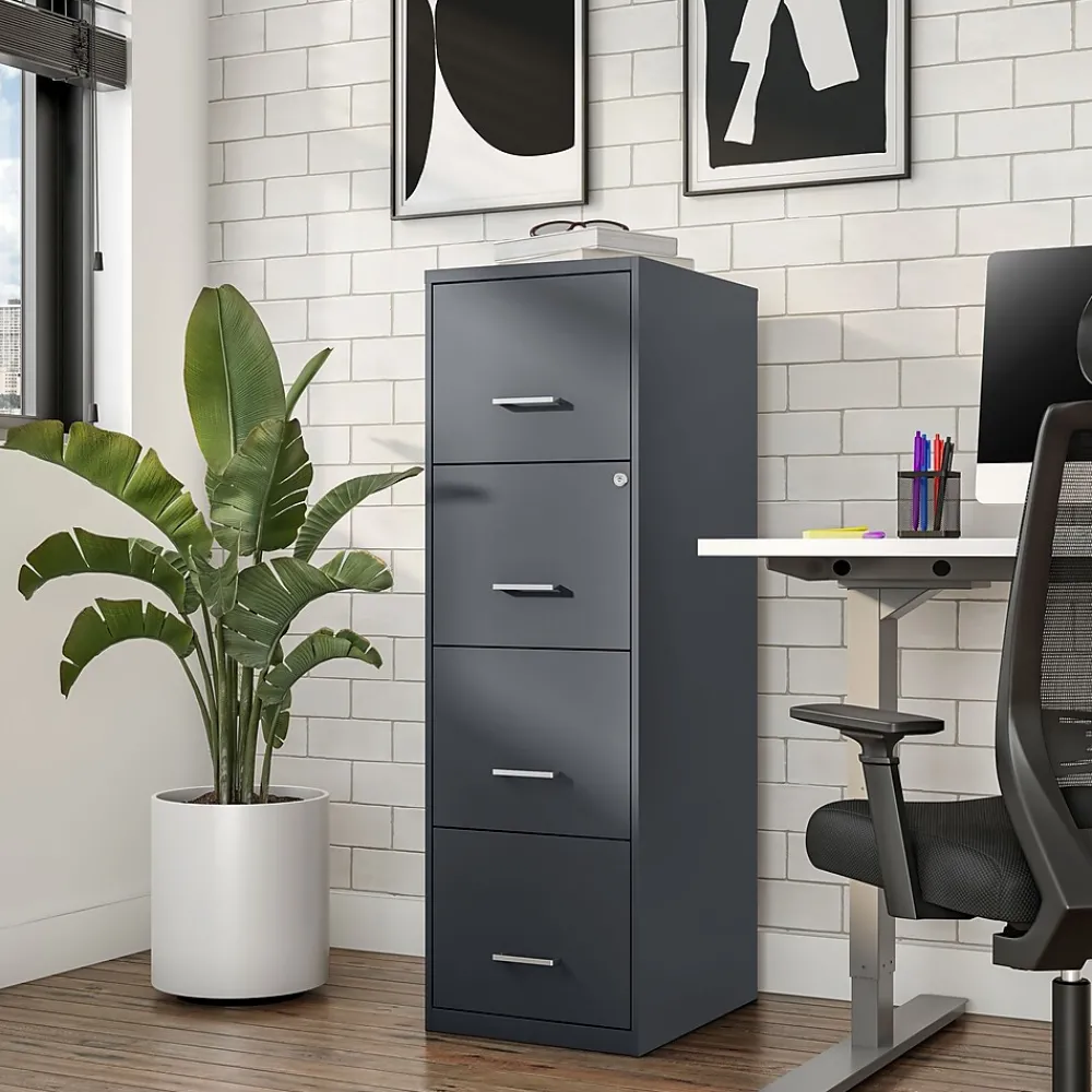 File Cabinets*Staples 4-Drawer Vertical File Cabinet, Letter Size, Lockable, 45.8"H x 14.3"W x 18.9"D, (ST52148-CC) Charcoal