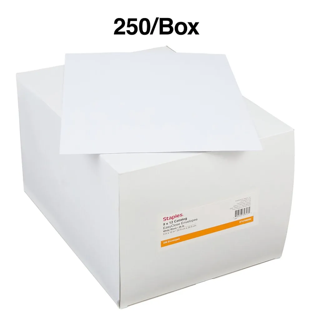 Staples EasyClose Catalog Envelopes, 9"L x 12"H, White, 250/Box (479885N)