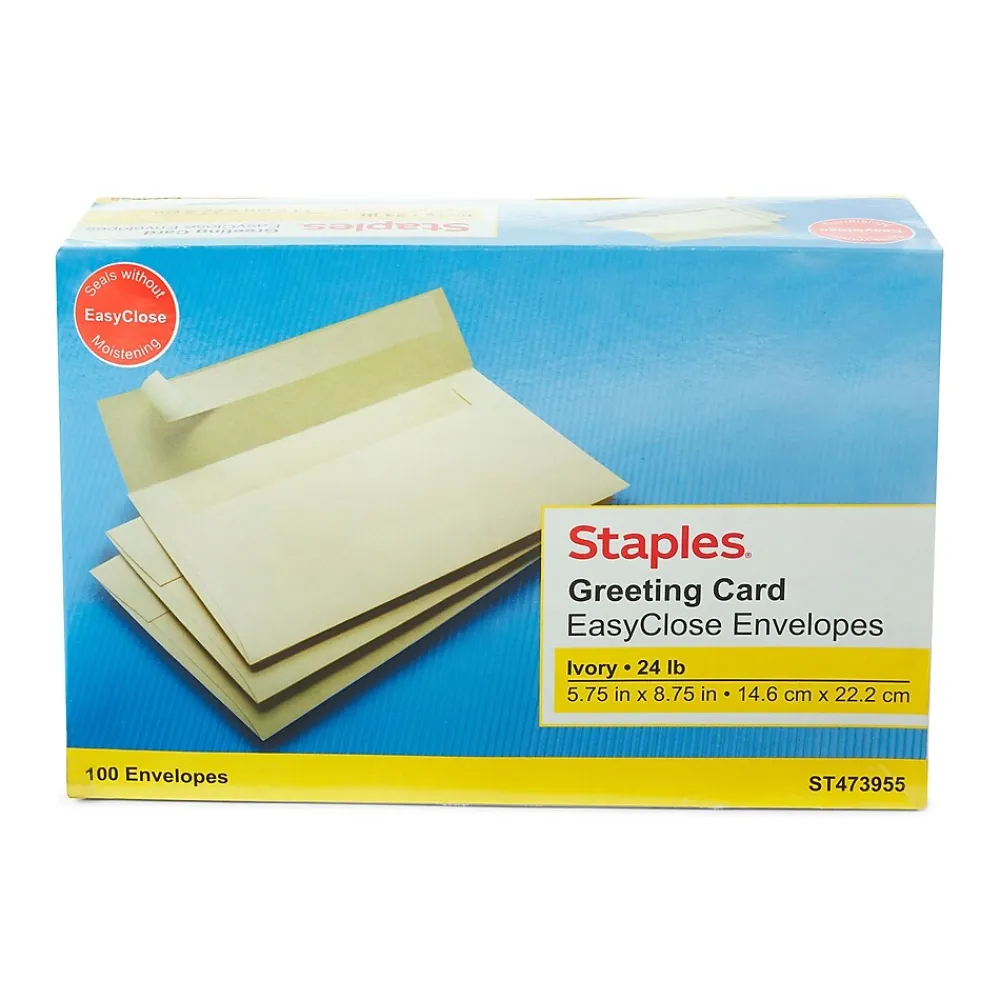 Best Staples EasyClose Invitation Envelopes, 5.75" x 8.75", Ivory, 100/Box (473955/19195)