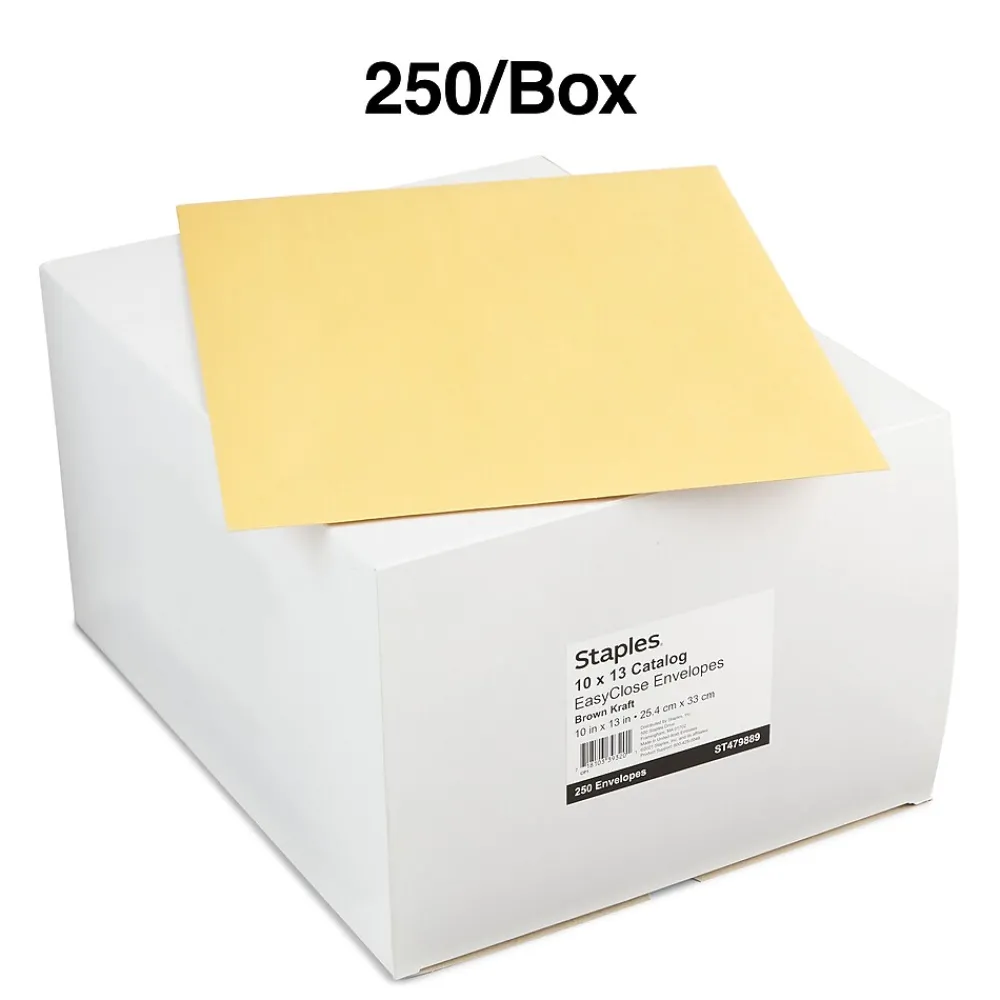 Sale Staples EasyClose Kraft Catalog Envelopes, 10"L x 13"H, Brown, 250/Box (479889/14238)