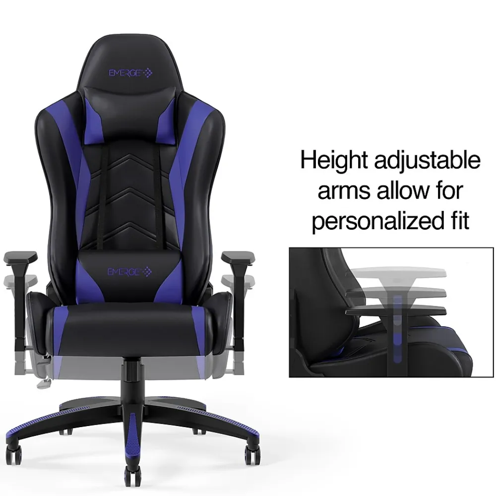 Gaming Chairs*Emerge Staples Vartan Bonded Leather Ergonomic Gaming Chair, Black/Blue (53242V)