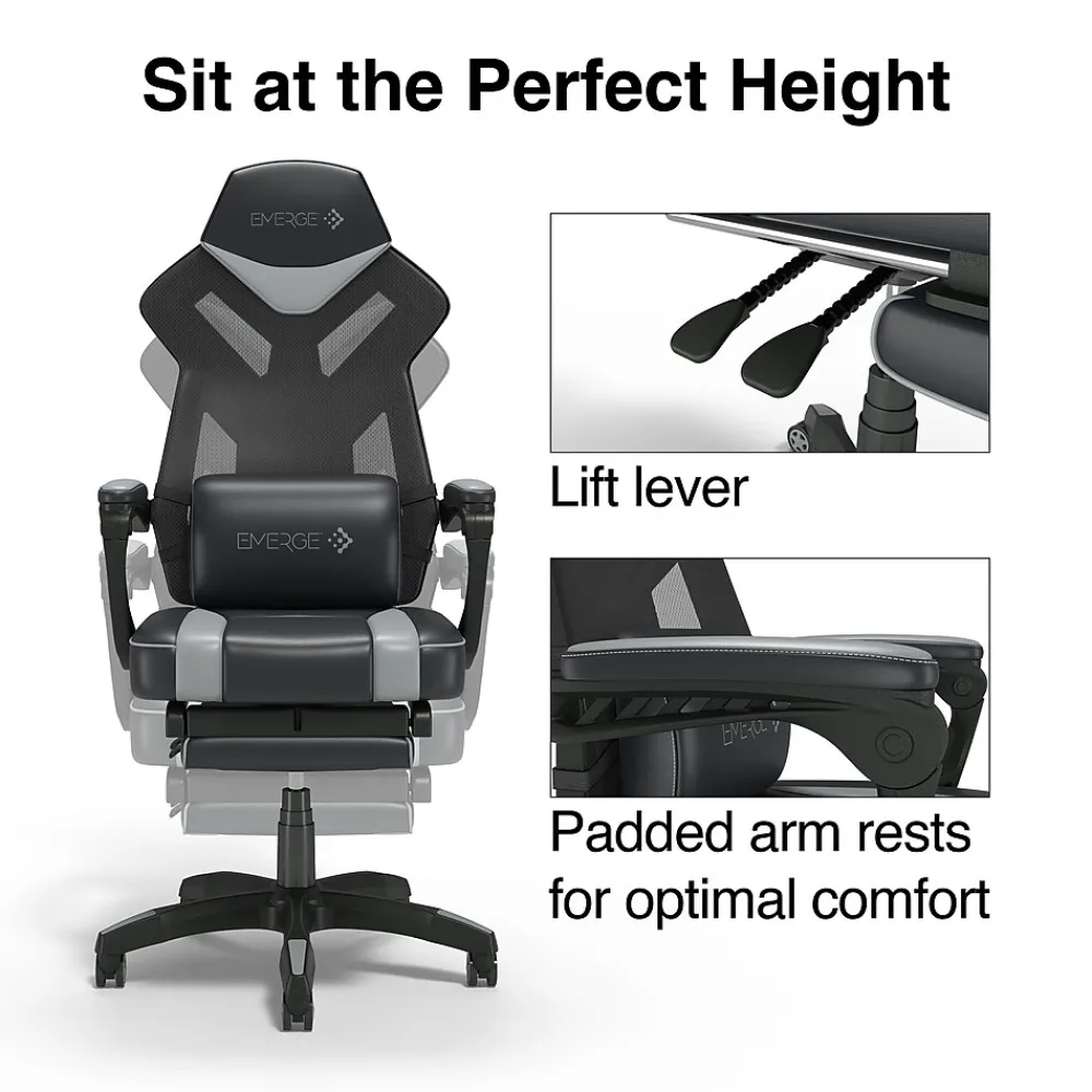 Gaming Chairs*Emerge Staples Vomax Bonded Leather Ergonomic Gaming Chair, Black/Gray (61364)