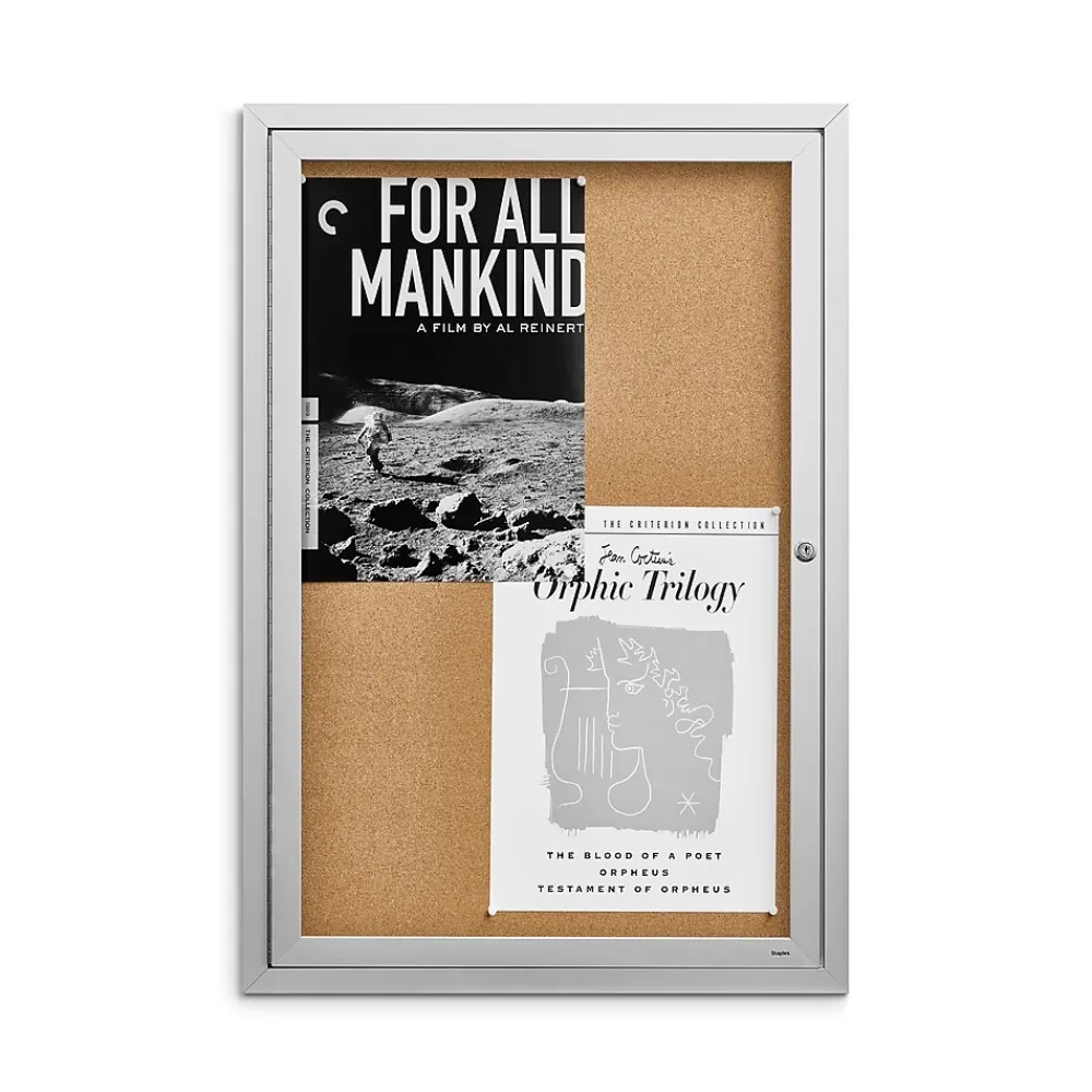 Bulletin*Staples Enclosed Cork Display Board, Aluminum Frame, 3' x 2' (ST61261)