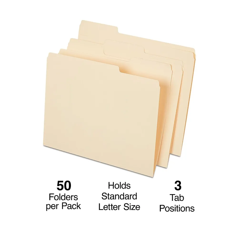 File Folders|Staples File Folder, 1/3-Cut Tab, Letter Size, Manila, 50/Pack (ST541077-CC)