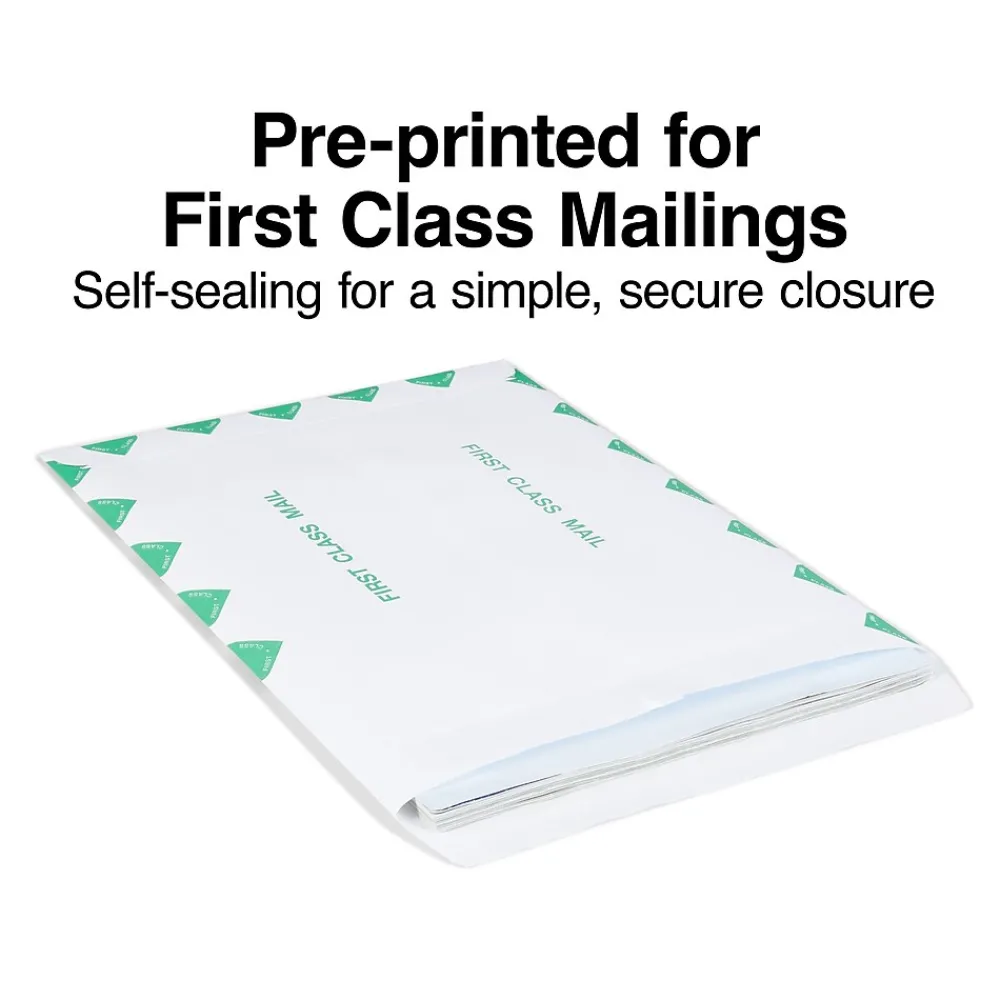 Staples First Class Self Seal #13 Envelope, 10" x 13", White with green diamond border, 100/Box (ST195032-CC)