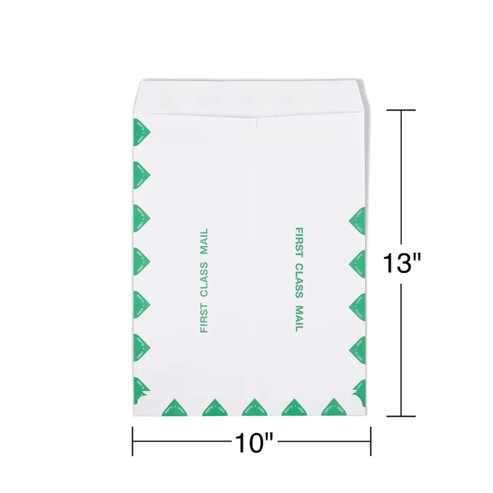 Staples First Class Self Seal #13 Envelope, 10" x 13", White with green diamond border, 100/Box (ST195032-CC)