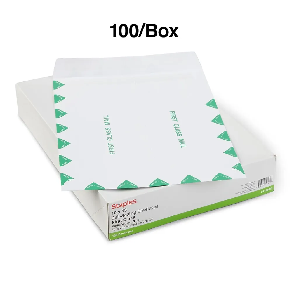 Staples First Class Self Seal #13 Envelope, 10" x 13", White with green diamond border, 100/Box (ST195032-CC)