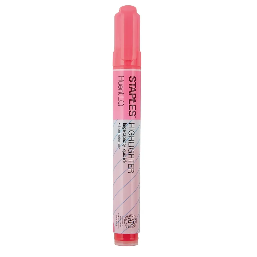 Highlighters|Staples ® Fluent LQ™ Highlighters, Pink, 12pk