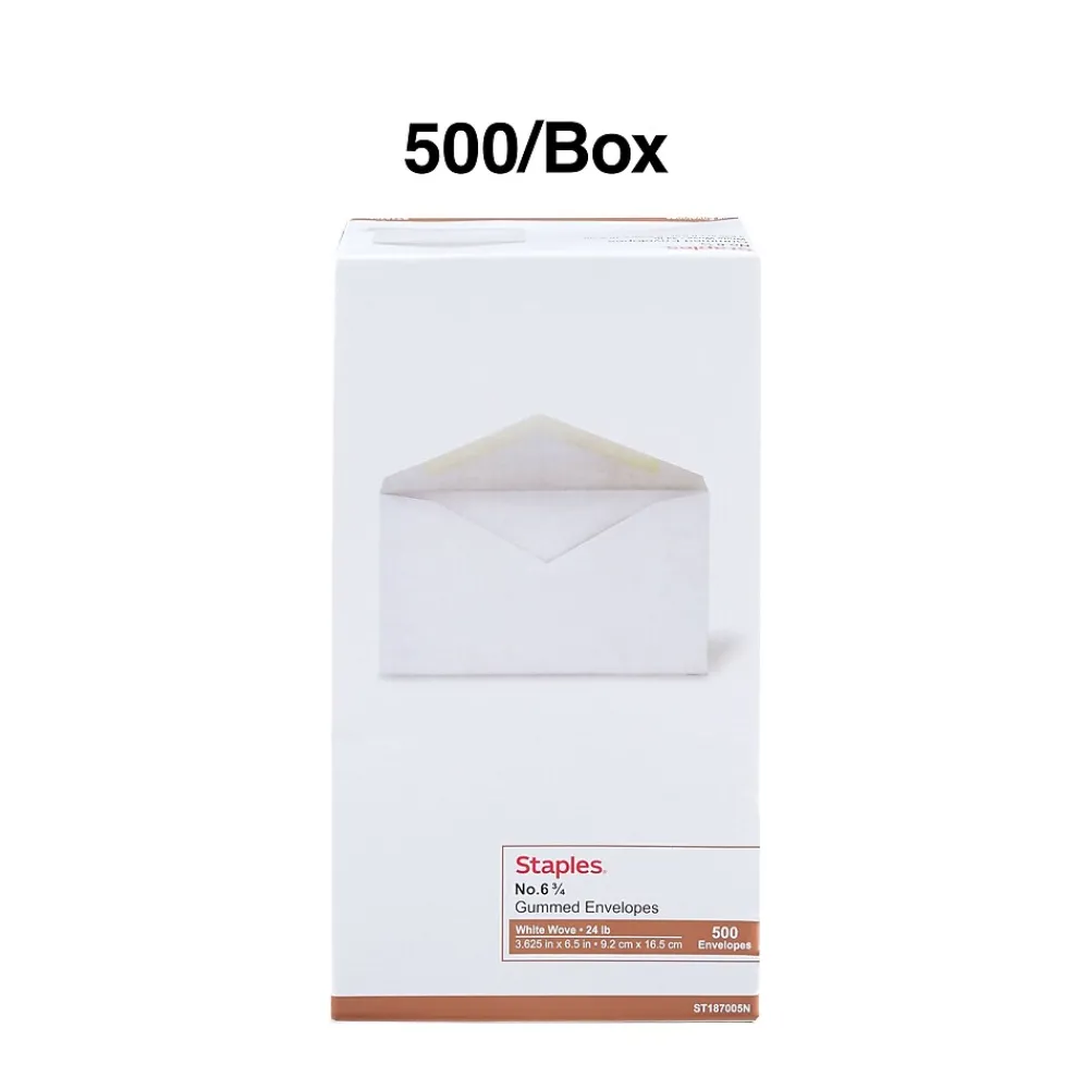 New Staples Gummed #6 Business Envelopes, 3 5/8" x 6 1/2", White, 500/Box (187005N)