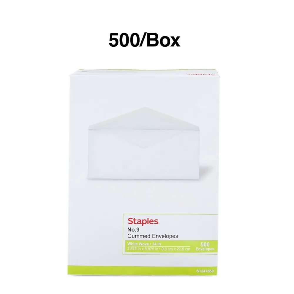 Online Staples Gummed #9 Business Envelopes, 3 7/8" x 8 7/8", White, 500/Box (247650/19255)