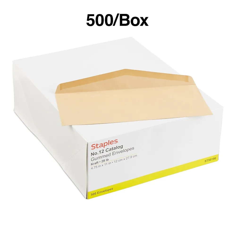 Staples Gummed #12 Business Envelopes, 4 3/4" x 11", Kraft, 500/Box (SPL485461)