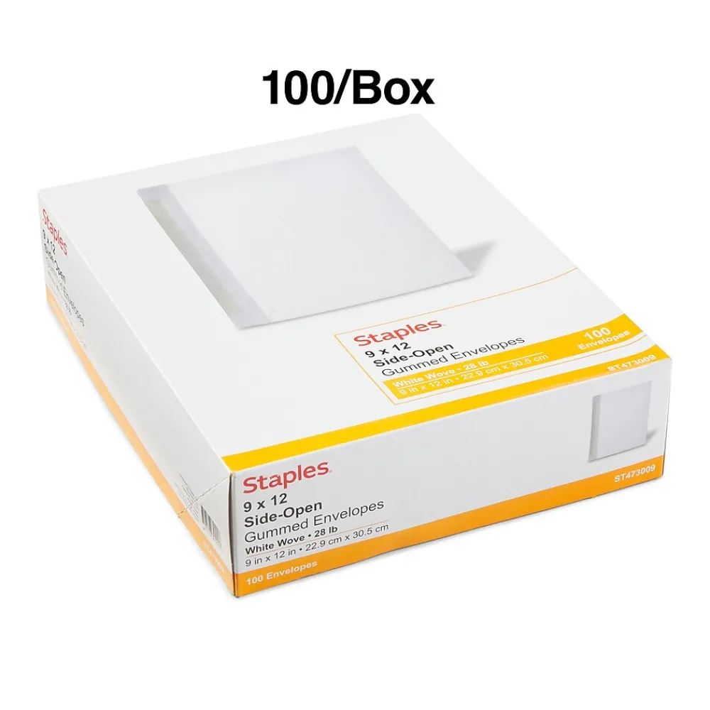 Clearance Staples Gummed Booklet Envelopes, 9" x 12", White, 100/Box (473009/19307)
