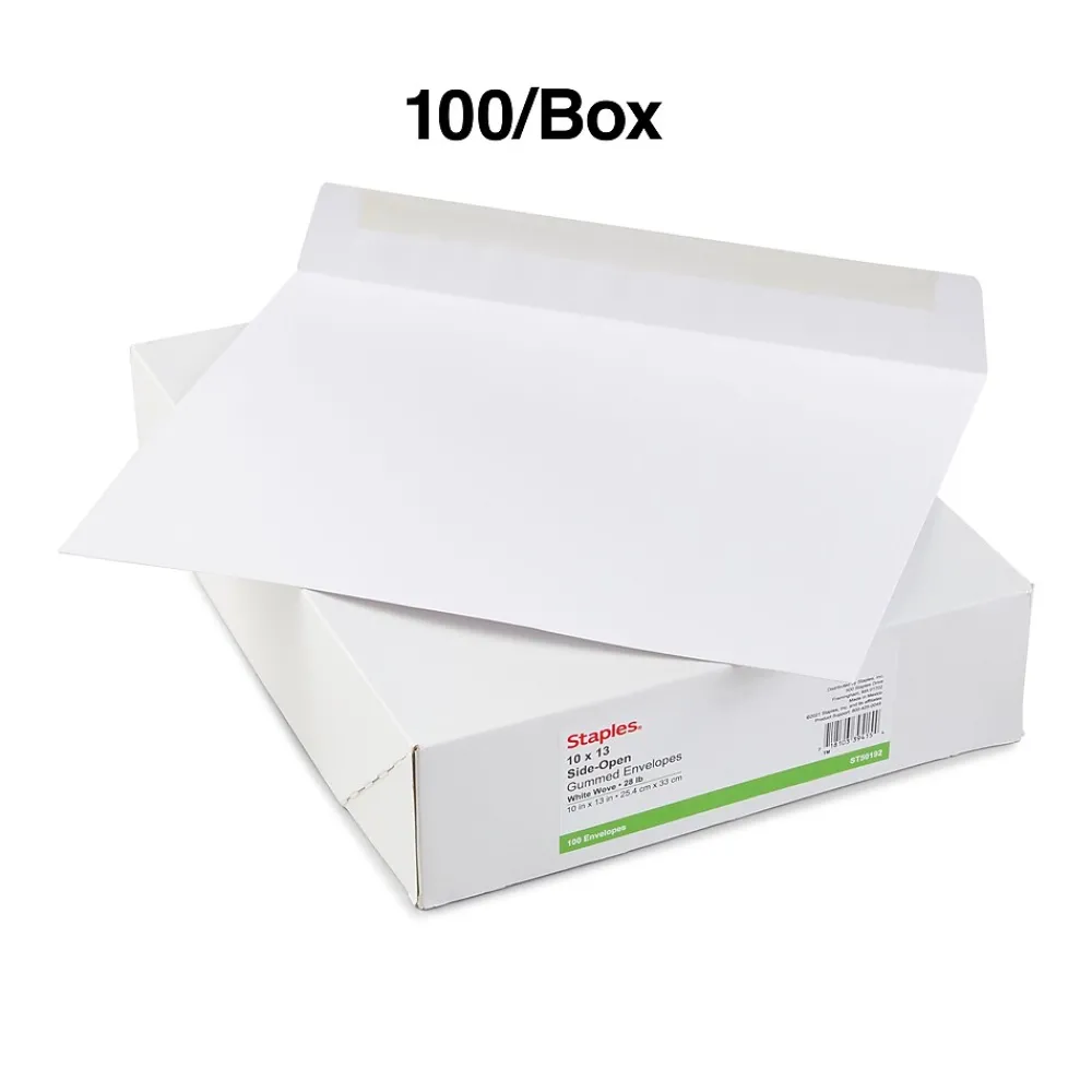 Staples Gummed Booklet Envelopes, 10" x 13", White, 100/Box (SPL487765)