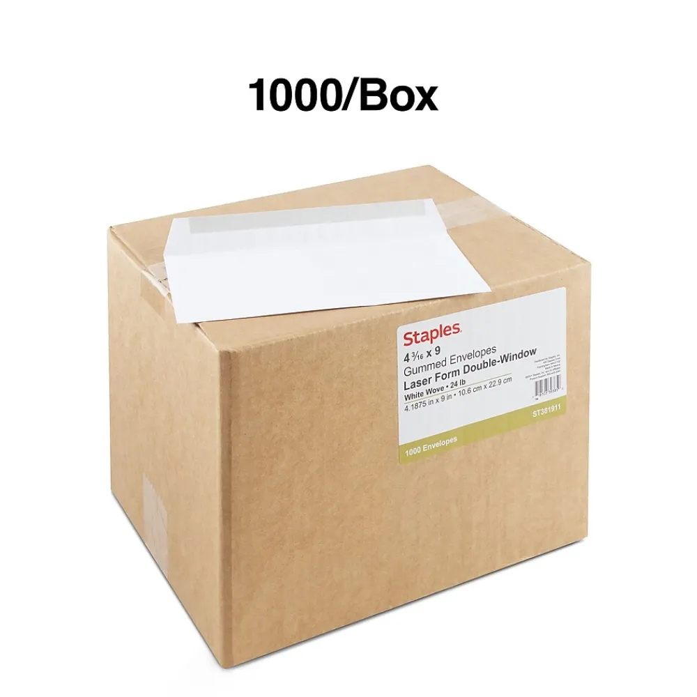 Outlet Staples Gummed Business Envelopes, 4 3/16" x 9", White, 1000/Box (381911/17045)